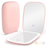 Rechargeable Travel Mirror with Lights 3 Color Modes,1X/3X Magnification Mini Led Compact Makeup Mirror for Purse, Travel Essentials Gifts Stocking Stuffers for Girls Women - Pink