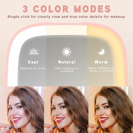 Rechargeable Travel Mirror with Lights 3 Color Modes,1X/3X Magnification Mini Led Compact Makeup Mirror for Purse, Travel Essentials Gifts Stocking Stuffers for Girls Women - Pink Rechargeable Travel Mirror with Lights 3 Color Modes,1X/3X Magnification Mini Led Compact Makeup Mirror for Purse, Travel Essentials Gifts Stocking Stuffers for Girls Women - Pink