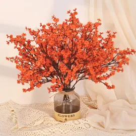 Yastouay Silk Artificial Flowers 5 Pcs Fake Flowers Babys Breath Flowers Artificial Bulk, Orange Faux Flower Stems Decor for Party Wedding Bouquets DIY Home Garden Decor