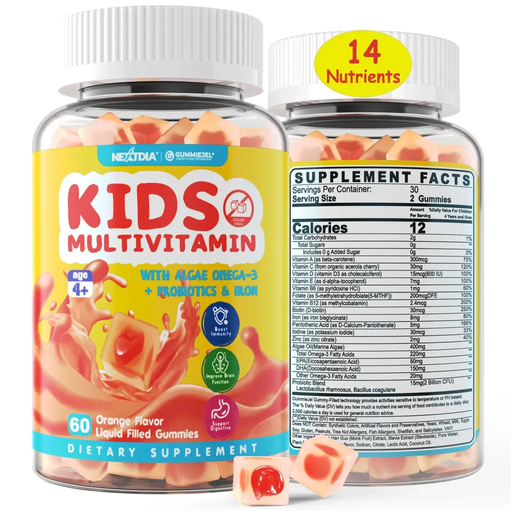Sugar Free Kids Multivitamin Gummies (Made in USA) with Iron, Probiotics, Vegan Omega 3 (EPA/DHA), Kids Daily Vitamins A, C, D, B Complex, for Healthy Growth, Boost Immunity, Orange Flavor, 60 Count Sugar Free Kids Multivitamin Gummies (Made in USA) with Iron, Probiotics, Vegan Omega 3 (EPA/DHA), Kids Daily Vitamins A, C, D, B Complex, for Healthy Growth, Boost Immunity, Orange Flavor, 60 Count