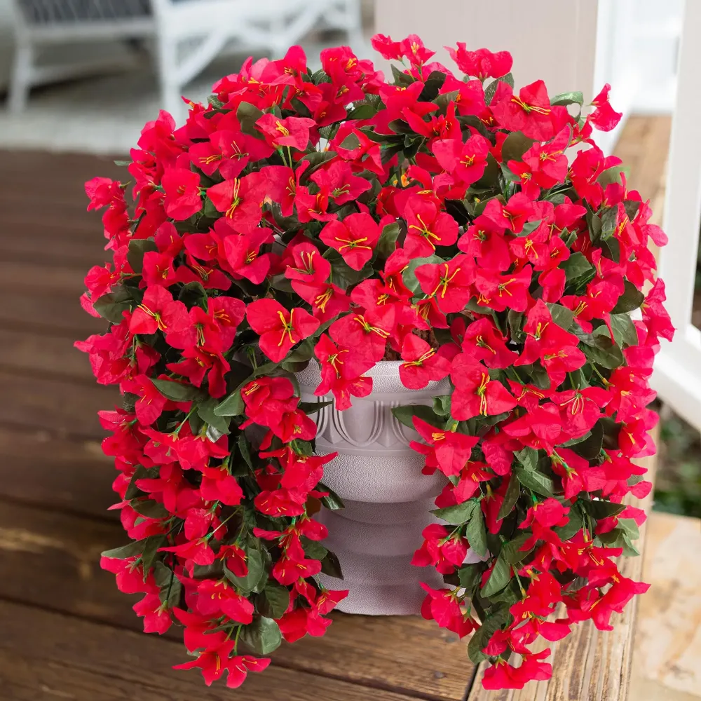 Artificial Faux Bougainvillea Flowers Plants for Outdoor Outside Summer Decoration, 2 PCS Fake Silk UV Resistant Look Real Long Trailing Vines for Front Door Porch Planter Urn Patio Balcony, Red Artificial Faux Bougainvillea Flowers Plants for Outdoor Outside Summer Decoration, 2 PCS Fake Silk UV Resistant Look Real Long Trailing Vines for Front Door Porch Planter Urn Patio Balcony, Red