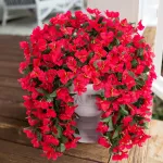 Artificial Faux Bougainvillea Flowers Plants for Outdoor Outside Summer Decoration, 2 PCS Fake Silk UV Resistant Look Real Long Trailing Vines for Front Door Porch Planter Urn Patio Balcony, Red