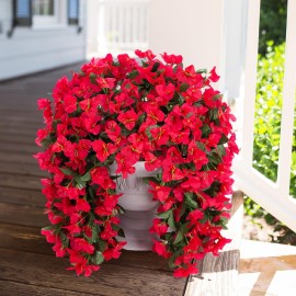 Artificial Faux Bougainvillea Flowers Plants for Outdoor Outside Summer Decoration, 2 PCS Fake Silk UV Resistant Look Real Long Trailing Vines for Front Door Porch Planter Urn Patio Balcony, Red Artificial Faux Bougainvillea Flowers Plants for Outdoor Outside Summer Decoration, 2 PCS Fake Silk UV Resistant Look Real Long Trailing Vines for Front Door Porch Planter Urn Patio Balcony, Red
