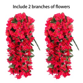 Artificial Faux Bougainvillea Flowers Plants for Outdoor Outside Summer Decoration, 2 PCS Fake Silk UV Resistant Look Real Long Trailing Vines for Front Door Porch Planter Urn Patio Balcony, Red Artificial Faux Bougainvillea Flowers Plants for Outdoor Outside Summer Decoration, 2 PCS Fake Silk UV Resistant Look Real Long Trailing Vines for Front Door Porch Planter Urn Patio Balcony, Red