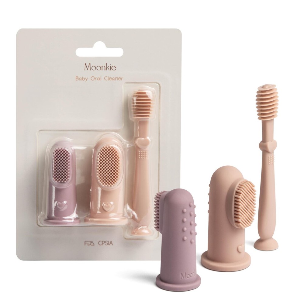 Moonkie Baby Finger Toothbrush Tongue Oral Cleaner Kit for 3 Months +, 3 Pcs (Blush/Pale Mauve/Blush) Moonkie Baby Finger Toothbrush Tongue Oral Cleaner Kit for 3 Months +, 3 Pcs (Blush/Pale Mauve/Blush)