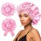2Pcs Satin Silk Hair Bonnet for Sleeping Women,Large Bonnets with Elastic Wide Tie Band Silk Sleep Cap,Hair Wrap Night Cap with Adjustable Straps for Black Women Curly Hair Jumbo Bonnet Braid - Pink