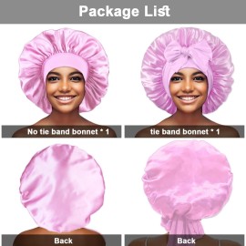 2Pcs Satin Silk Hair Bonnet for Sleeping Women,Large Bonnets with Elastic Wide Tie Band Silk Sleep Cap,Hair Wrap Night Cap with Adjustable Straps for Black Women Curly Hair Jumbo Bonnet Braid - Pink 2Pcs Satin Silk Hair Bonnet for Sleeping Women,Large Bonnets with Elastic Wide Tie Band Silk Sleep Cap,Hair Wrap Night Cap with Adjustable Straps for Black Women Curly Hair Jumbo Bonnet Braid - Pink