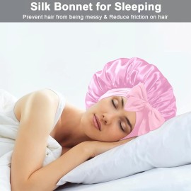 2Pcs Satin Silk Hair Bonnet for Sleeping Women,Large Bonnets with Elastic Wide Tie Band Silk Sleep Cap,Hair Wrap Night Cap with Adjustable Straps for Black Women Curly Hair Jumbo Bonnet Braid - Pink 2Pcs Satin Silk Hair Bonnet for Sleeping Women,Large Bonnets with Elastic Wide Tie Band Silk Sleep Cap,Hair Wrap Night Cap with Adjustable Straps for Black Women Curly Hair Jumbo Bonnet Braid - Pink