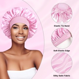 2Pcs Satin Silk Hair Bonnet for Sleeping Women,Large Bonnets with Elastic Wide Tie Band Silk Sleep Cap,Hair Wrap Night Cap with Adjustable Straps for Black Women Curly Hair Jumbo Bonnet Braid - Pink 2Pcs Satin Silk Hair Bonnet for Sleeping Women,Large Bonnets with Elastic Wide Tie Band Silk Sleep Cap,Hair Wrap Night Cap with Adjustable Straps for Black Women Curly Hair Jumbo Bonnet Braid - Pink