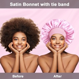 2Pcs Satin Silk Hair Bonnet for Sleeping Women,Large Bonnets with Elastic Wide Tie Band Silk Sleep Cap,Hair Wrap Night Cap with Adjustable Straps for Black Women Curly Hair Jumbo Bonnet Braid - Pink 2Pcs Satin Silk Hair Bonnet for Sleeping Women,Large Bonnets with Elastic Wide Tie Band Silk Sleep Cap,Hair Wrap Night Cap with Adjustable Straps for Black Women Curly Hair Jumbo Bonnet Braid - Pink