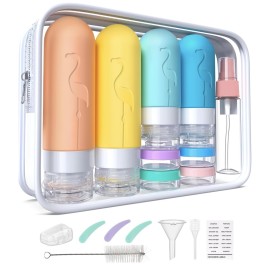 Vipop 20 Pack Travel Bottles for Toiletries,TSA Approved Silicone Travel size Toiletries,Leak Proof Travel Containers for Toiletries,Travel Bottles for Shampoo Conditioner Lotion (Flamingo)