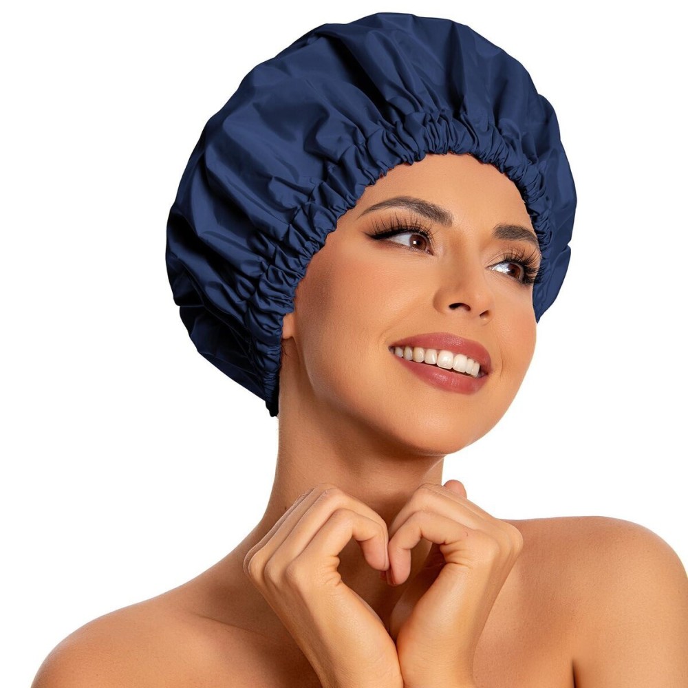 Reusable Shower Cap for Women, Large Waterproof Shower Essentials Bonnet Washable Elastic Band Bath Hair Wrap Hat for Long Hair, Braids(Navy) Reusable Shower Cap for Women, Large Waterproof Shower Essentials Bonnet Washable Elastic Band Bath Hair Wrap Hat for Long Hair, Braids(Navy)