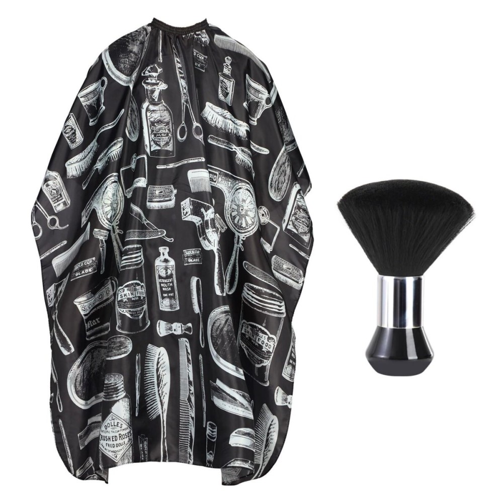 YELEGAI Professional Hair Cutting Cape with Neck Duster Brush, Large Size Salon Barber Cape for Men, Women and Kids(Barber Supplies Pattern) YELEGAI Professional Hair Cutting Cape with Neck Duster Brush, Large Size Salon Barber Cape for Men, Women and Kids(Barber Supplies Pattern)