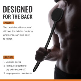 VWMYQ Silicone Back Scrubber for Shower, Silicone Face Scrubber for Men,17in Lengthen Long Handle Body Brush, Double Sided Shower Brush for Shower Exfoliating and Massage, Back Scrubber for Men