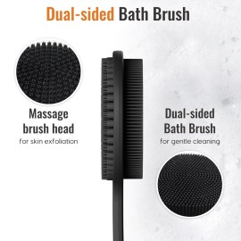 VWMYQ Silicone Back Scrubber for Shower, Silicone Face Scrubber for Men,17in Lengthen Long Handle Body Brush, Double Sided Shower Brush for Shower Exfoliating and Massage, Back Scrubber for Men