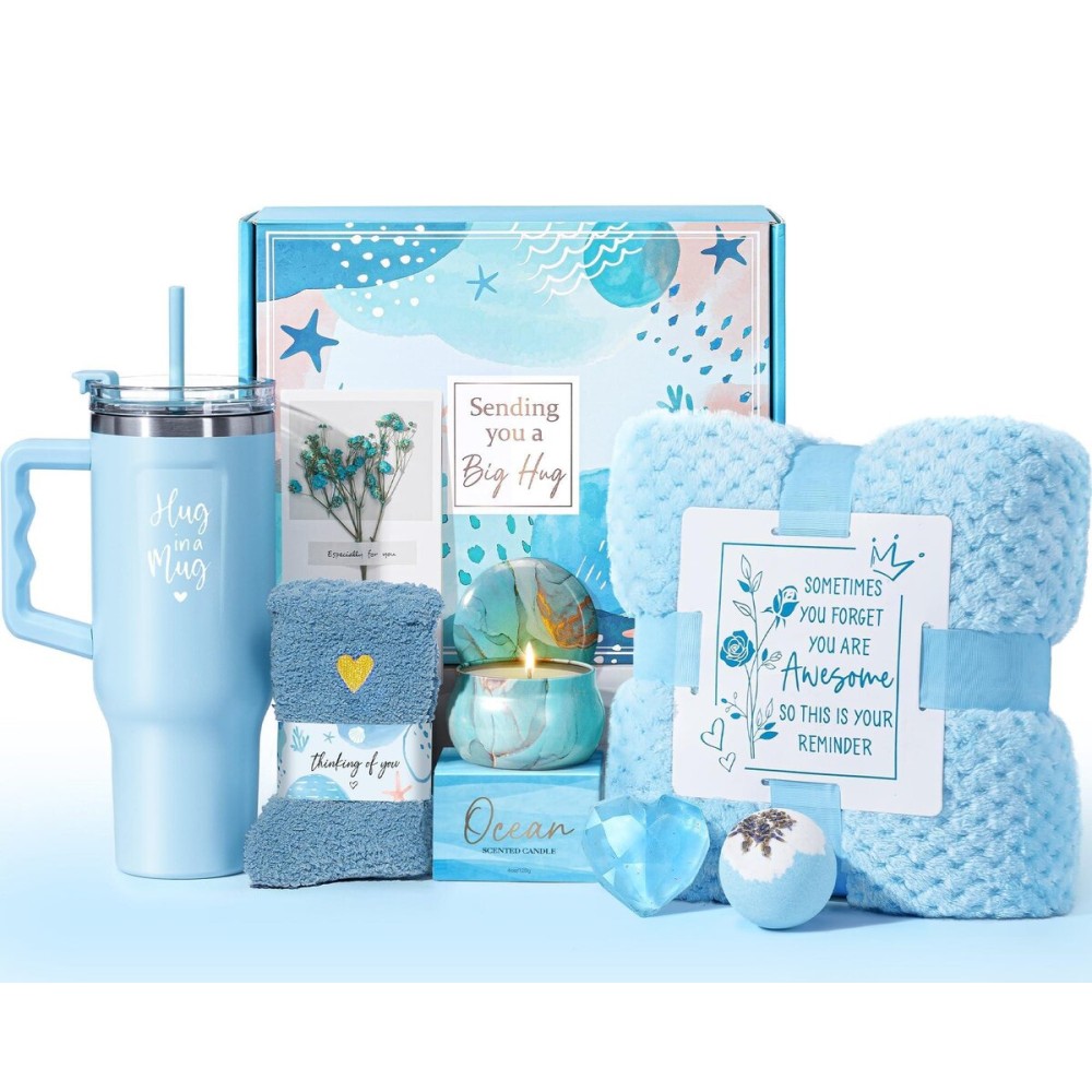 Birthday Gifts for Women Self Care Gifts Get Well Soon Gifts, Ocean Relaxing Spa Gifts Basket Care Package w/ Flannel Blanket 40 OZ Tumbler, Mothers Day Gifts for Mom Her Wife Girlfriends Sister Wife Birthday Gifts for Women Self Care Gifts Get Well Soon Gifts, Ocean Relaxing Spa Gifts Basket Care Package w/ Flannel Blanket 40 OZ Tumbler, Mothers Day Gifts for Mom Her Wife Girlfriends Sister Wife