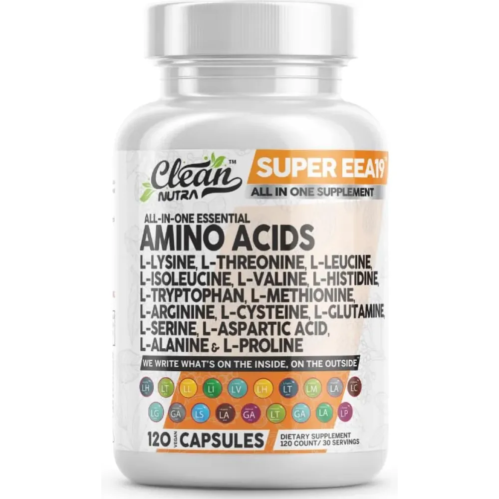 Clean Nutraceuticals Amino Acids Supplement L-Lysine, L-Threonine, L-Leucine, Isoleucine, Valine, L-Histidine, L-Tryptophan, L-Methionine, L-Arginine, L-Cysteine, L-Glutamine, L-Serine, Aspartic Acid Clean Nutraceuticals Amino Acids Supplement L-Lysine, L-Threonine, L-Leucine, Isoleucine, Valine, L-Histidine, L-Tryptophan, L-Methionine, L-Arginine, L-Cysteine, L-Glutamine, L-Serine, Aspartic Acid