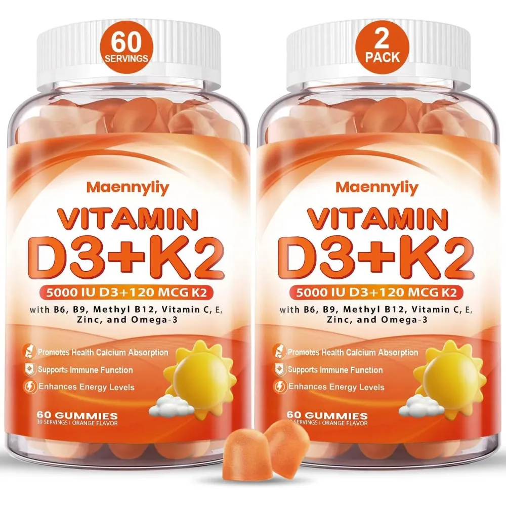 Vitamin D3 K2 Gummies for Adults - Vitamin D3 5000IU + K2 (MK-7) 120mcg - Sugar-Free D3 and K2 Supplements with Omega-3, Methyl B12, B9, B6, Vitamins E & Zinc - for Calcium Absorption & Immune Health Vitamin D3 K2 Gummies for Adults - Vitamin D3 5000IU + K2 (MK-7) 120mcg - Sugar-Free D3 and K2 Supplements with Omega-3, Methyl B12, B9, B6, Vitamins E & Zinc - for Calcium Absorption & Immune Health