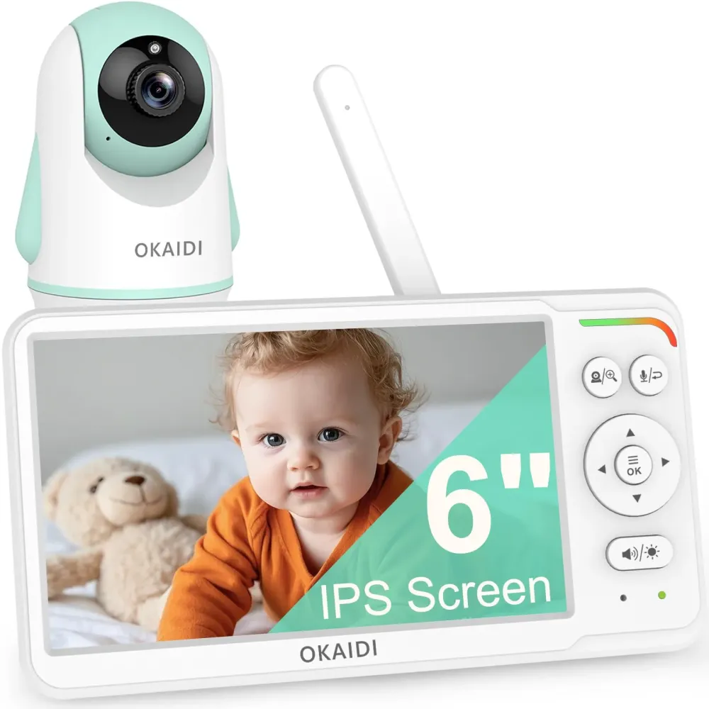 OKAIDI Baby Monitor with Camera and Audio,6.0 IPS Screen Baby Camera Monitor with 150 Languages Supported,30H Battery,1000ft Range Travel Baby Monitor No WiFi,Night Vision,2-Way Audio