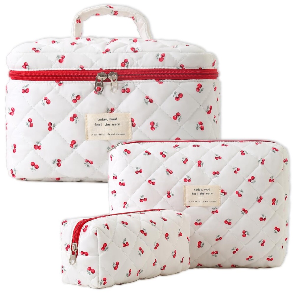 Makeup Bag, Quilted Makeup Bag,Large Floral Cosmetic Bag for Women,Cotton Makeup Bag Set,Flower Travel Toiletry Bag. Makeup Bag, Quilted Makeup Bag,Large Floral Cosmetic Bag for Women,Cotton Makeup Bag Set,Flower Travel Toiletry Bag.