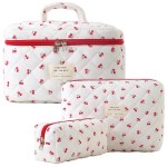 Makeup Bag, Quilted Makeup Bag,Large Floral Cosmetic Bag for Women,Cotton Makeup Bag Set,Flower Travel Toiletry Bag.