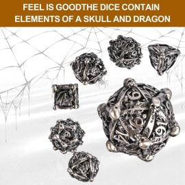 DND Metal Dice Set, UBEUCK 7PCS Gear Metal DND Dice Set for Dungeons & Dragons Board Games Boxes (Antique Nickel dice)
