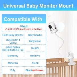 Universal Baby Monitor Crib Mount for HelloBaby, VTech, Infant Optics DXR 8 & DXR-8 Pro, ANMEATE, Nanit Pro, Eufy, Owlet, VAVA - 19.4 Flexible Goosenesk Baby Monitor Crib Holder for 360 Adjustable Universal Baby Monitor Crib Mount for HelloBaby, VTech, Infant Optics DXR 8 & DXR-8 Pro, ANMEATE, Nanit Pro, Eufy, Owlet, VAVA - 19.4 Flexible Goosenesk Baby Monitor Crib Holder for 360 Adjustable