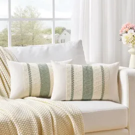 Fancy Homi Set of 2 Sage Green Boho Lumbar Decorative Throw Pillow Covers 12x20 Inch for Living Room Bedroom Couch Bed Chair, Rustic Retro Cushion Case, Bohemian Room Home Decor Fancy Homi Set of 2 Sage Green Boho Lumbar Decorative Throw Pillow Covers 12x20 Inch for Living Room Bedroom Couch Bed Chair, Rustic Retro Cushion Case, Bohemian Room Home Decor