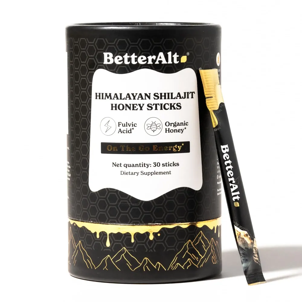 Better Alt Pure Himalayan Shilajit Sticks with Organic Honey, Saffron | Easy to Consume Shilajit| 30 Sticks for Energy Boost & Immune Support, 85+ Trace Minerals, 75%+ Fulvic Acid Better Alt Pure Himalayan Shilajit Sticks with Organic Honey, Saffron | Easy to Consume Shilajit| 30 Sticks for Energy Boost & Immune Support, 85+ Trace Minerals, 75%+ Fulvic Acid