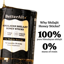 Better Alt Pure Himalayan Shilajit Sticks with Organic Honey, Saffron | Easy to Consume Shilajit| 30 Sticks for Energy Boost & Immune Support, 85+ Trace Minerals, 75%+ Fulvic Acid Better Alt Pure Himalayan Shilajit Sticks with Organic Honey, Saffron | Easy to Consume Shilajit| 30 Sticks for Energy Boost & Immune Support, 85+ Trace Minerals, 75%+ Fulvic Acid