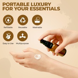 VitalUp 3 Pack Empty Refillable Glass Amber Pump Bottle Ideal for Lotion Cream Essential Oil Travel Small Container, 30ml VitalUp 3 Pack Empty Refillable Glass Amber Pump Bottle Ideal for Lotion Cream Essential Oil Travel Small Container, 30ml