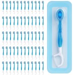 Kucbraly Disposable Mini Travel Toothbrushes, 5-in-1 Pre-Pasted Mini-Brush+Floss+Pick+Tongue Scraper, On The Go Toothbrush, Portable Toothbrush with Freshening Bead, Coolmint, 60 Count