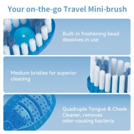 Kucbraly Disposable Mini Travel Toothbrushes, 5-in-1 Pre-Pasted Mini-Brush+Floss+Pick+Tongue Scraper, On The Go Toothbrush, Portable Toothbrush with Freshening Bead, Coolmint, 60 Count