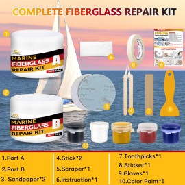 Marine Fiberglass Repair Kit for Boats, Gel Coat Repair Kit for Boats, Fiberglass Boat Repair kit, Epoxy Filler for Fiberglass Boats, Fiberglass Kit Fix Holes Chips Pits and Deep Cracks (Color Match) Marine Fiberglass Repair Kit for Boats, Gel Coat Repair Kit for Boats, Fiberglass Boat Repair kit, Epoxy Filler for Fiberglass Boats, Fiberglass Kit Fix Holes Chips Pits and Deep Cracks (Color Match)