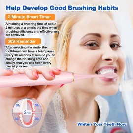 Sonic Electric Toothbrush for Adults and Kids, Rechargeable Toothbrush With 8 Brush Head, 4 Modes and 2 Minute Timer, 42000VPM Power Motor, IPX8 Waterproof, 4 Hours Fast Charge last 90 days (Pink) Sonic Electric Toothbrush for Adults and Kids, Rechargeable Toothbrush With 8 Brush Head, 4 Modes and 2 Minute Timer, 42000VPM Power Motor, IPX8 Waterproof, 4 Hours Fast Charge last 90 days (Pink)