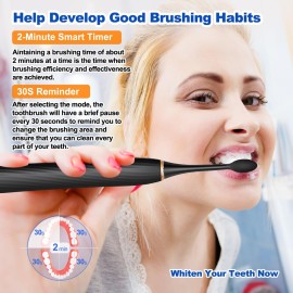 Sonic Electric Toothbrush for Adults and Kids, Rechargeable Toothbrush With 8 Brush Head, 4 Modes and 2 Minute Timer, 42000VPM Power Motor, IPX8 Waterproof, 4 Hours Fast Charge last 90 days (Black) Sonic Electric Toothbrush for Adults and Kids, Rechargeable Toothbrush With 8 Brush Head, 4 Modes and 2 Minute Timer, 42000VPM Power Motor, IPX8 Waterproof, 4 Hours Fast Charge last 90 days (Black)