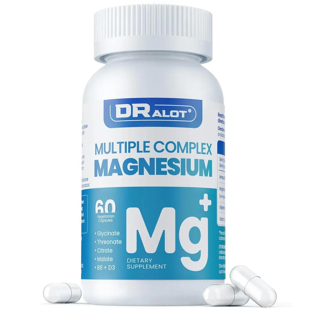 Quadruple Magnesium Supplement, 400mg of Chelate Magnesium Glycinate, L-threonate, Citrate & Malate | Max Absorption Complex w/Vitamin D3 & B6, for Sleep Heart Muscles Nerves, Non-GMO, 60 Vegan Caps Quadruple Magnesium Supplement, 400mg of Chelate Magnesium Glycinate, L-threonate, Citrate & Malate | Max Absorption Complex w/Vitamin D3 & B6, for Sleep Heart Muscles Nerves, Non-GMO, 60 Vegan Caps