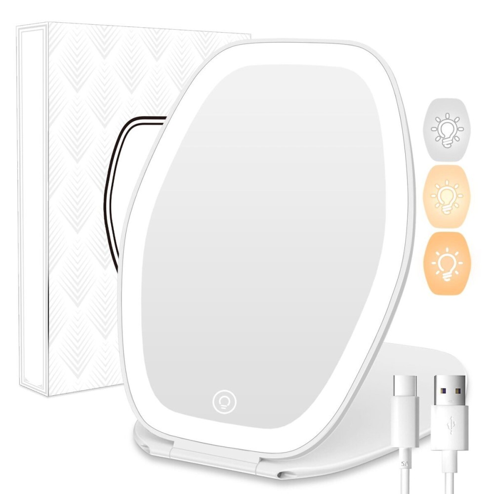 COSYGLOW Travel Makeup Mirror with Light: 3 Color Lighting Portable Mirror with Touch Screen Rechargeable Adjustable LED Lights Vanity Hexagon Mirror for Travel, Desk, Home (White) COSYGLOW Travel Makeup Mirror with Light: 3 Color Lighting Portable Mirror with Touch Screen Rechargeable Adjustable LED Lights Vanity Hexagon Mirror for Travel, Desk, Home (White)