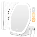 COSYGLOW Travel Makeup Mirror with Light: 3 Color Lighting Portable Mirror with Touch Screen Rechargeable Adjustable LED Lights Vanity Hexagon Mirror for Travel, Desk, Home (White)