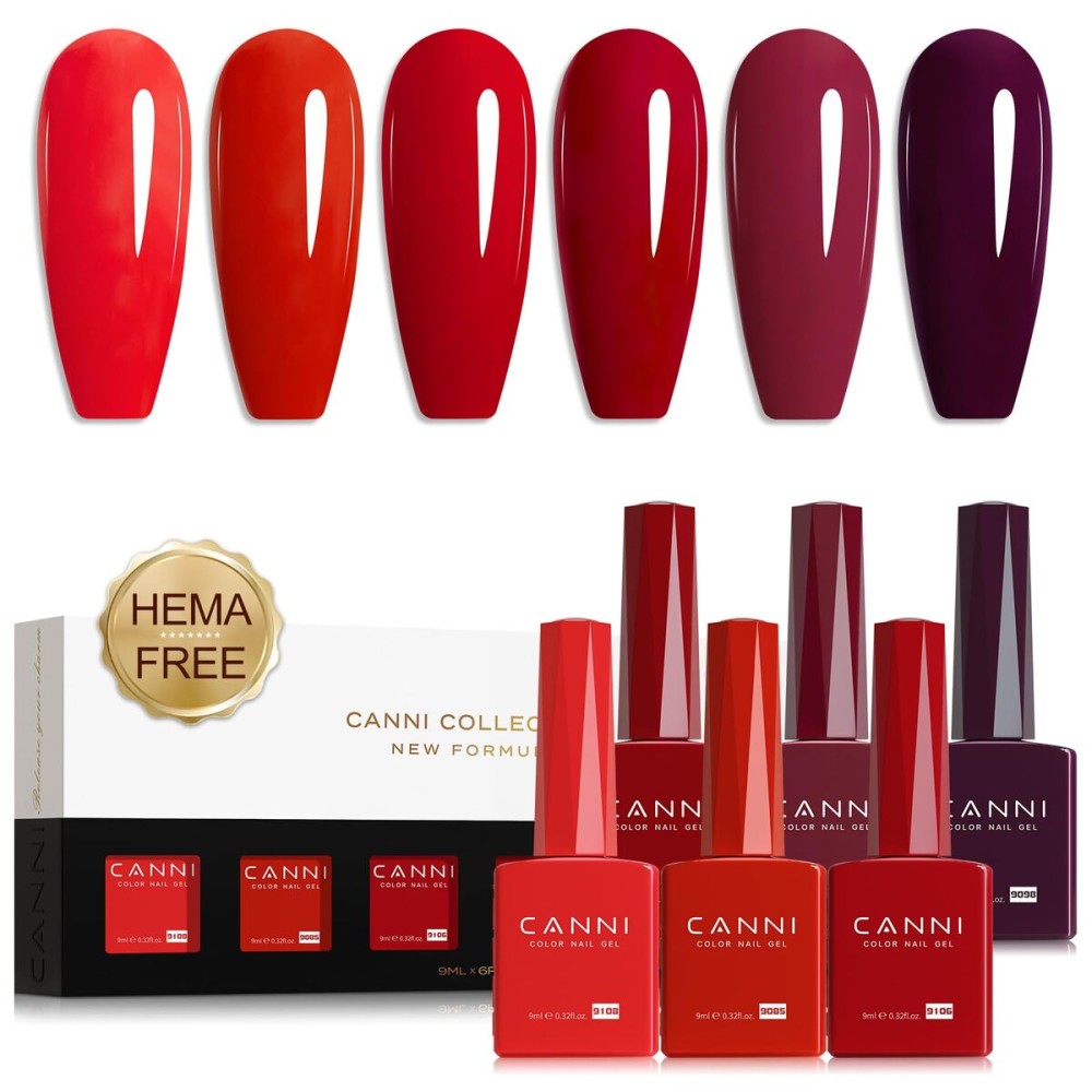 CANNI Red Gel Nail Polish Set - 6 Colors 9ML Classic Dark Red, Burgundy - Soak Off UV LED Gel Polish Kit for All-Season DIY Manicure, Nail Art, Salon & Home Use CANNI Red Gel Nail Polish Set - 6 Colors 9ML Classic Dark Red, Burgundy - Soak Off UV LED Gel Polish Kit for All-Season DIY Manicure, Nail Art, Salon & Home Use