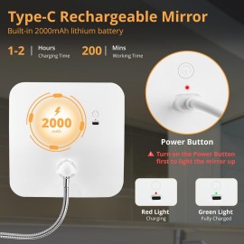 Fabuday Flexible Gooseneck 30X Lighted Magnifying Mirror - Upgraded Rechargeable Makeup Mirror with Lights and Magnification, LED Travel Mirror with Suction Cup for Bathroom, 3 Color Lighting, Square