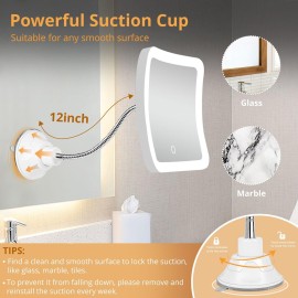 Fabuday Flexible Gooseneck 30X Lighted Magnifying Mirror - Upgraded Rechargeable Makeup Mirror with Lights and Magnification, LED Travel Mirror with Suction Cup for Bathroom, 3 Color Lighting, Square