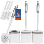 Holaloha Toilet Brush, 3 Pack Toilet Brush and Holder Set Bathroom Accessories, Toilet Bowl Brush and Holder with 3 Crevice Brush for Bathroom, Toilet Scrubber Brush (White)