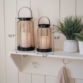 Natural Rattan Boho Lanterns - Handcrafted Decor to Enhance Your Home - Modern Farmhouse Beauty Perfect for Any Living Room, Patio & Porch, Indoor and Outdoor Coffee Table or Kitchen Dining Table