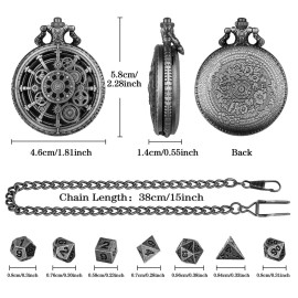 Mini DND Dice Set with Steampunk Dark Silver Hollow Gear Pocket Watch Shell Case, 7pcs Polyhedral Metal D&D Dice, DND Gifts with Gift Box for DND Lovers, Role Playing Board Games Accessories Mini DND Dice Set with Steampunk Dark Silver Hollow Gear Pocket Watch Shell Case, 7pcs Polyhedral Metal D&D Dice, DND Gifts with Gift Box for DND Lovers, Role Playing Board Games Accessories