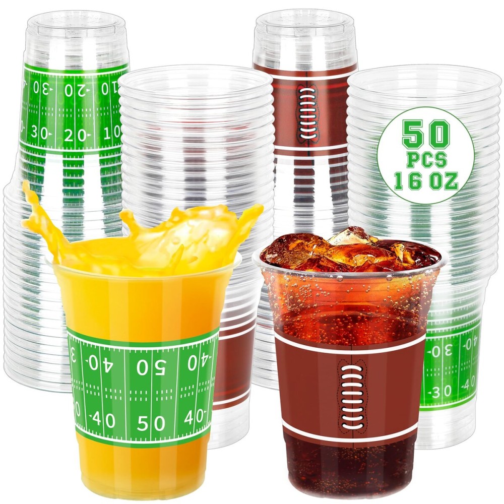 50 PCS Football Cups, 16 OZ Football Party Cups, Thickened Football Plastic Cups, Disposable Clear Drinking Cups in 2 Designs for Football Party Supplies Football Party Decorations Touchdown Favors 50 PCS Football Cups, 16 OZ Football Party Cups, Thickened Football Plastic Cups, Disposable Clear Drinking Cups in 2 Designs for Football Party Supplies Football Party Decorations Touchdown Favors