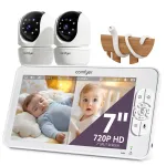 Comfyer Split-Screen Baby Monitor with 2 1080P Cameras, 7 HD 720P Monitor No WiFi with a Flexible Bracket, Video Baby Monitor with Camera and Audio, 2 Way Audio, Remote PTZ, Auto Night Vision