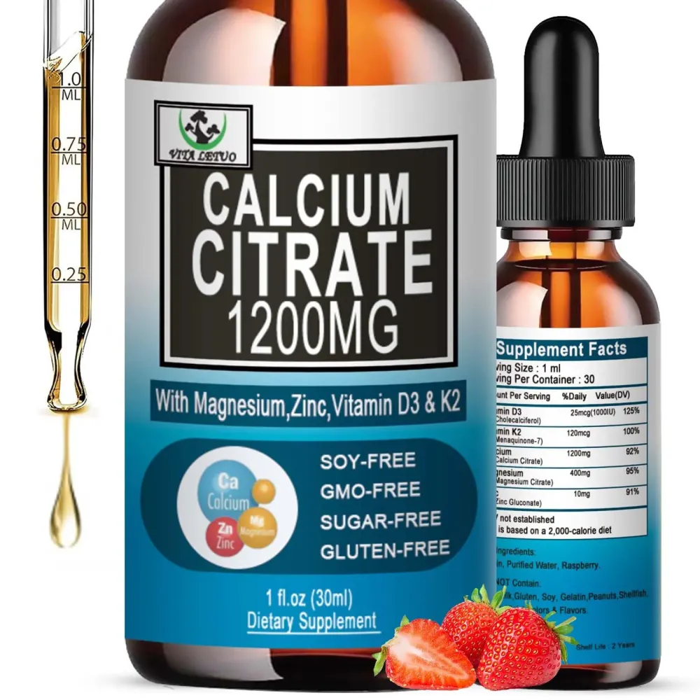 Calcium Citrate Supplement,1200mg Calcium with Vitamin D3 Drops for Bone,Teeth,Colon,Cardiovascular Health,High Absorption Liquid Calcium Magnesium Citrate 400mg Plus Zinc Vitamin K2,Vegan,30 Servings Calcium Citrate Supplement,1200mg Calcium with Vitamin D3 Drops for Bone,Teeth,Colon,Cardiovascular Health,High Absorption Liquid Calcium Magnesium Citrate 400mg Plus Zinc Vitamin K2,Vegan,30 Servings