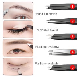 Tweezers for Women Facial Hair, 5Pcs Set, Round tip Eyebrow Tweezer for men, Professional Stainless Steel Pointed Splinter Ingrown Hair removal Tweezers for Women Facial Hair, 5Pcs Set, Round tip Eyebrow Tweezer for men, Professional Stainless Steel Pointed Splinter Ingrown Hair removal