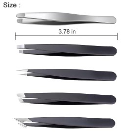 Tweezers for Women Facial Hair, 5Pcs Set, Round tip Eyebrow Tweezer for men, Professional Stainless Steel Pointed Splinter Ingrown Hair removal Tweezers for Women Facial Hair, 5Pcs Set, Round tip Eyebrow Tweezer for men, Professional Stainless Steel Pointed Splinter Ingrown Hair removal